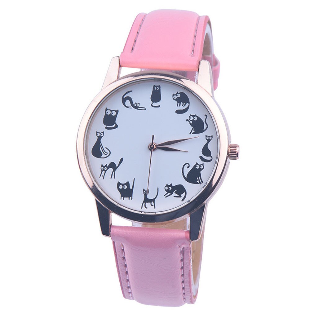 Kvinder ure kat piger ure dame ur læder armbånd ur dame dyremønster quartz håndled vandtæt: 5