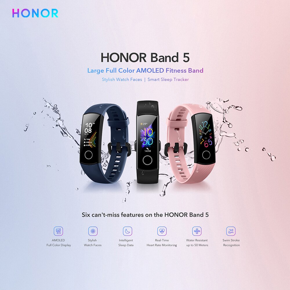 Originele Honor Band 5 Globle Versie Smart Wirstband Fitness Armband Tracker Stappenteller Hartslag Sleep Monitor Waterdichte Band