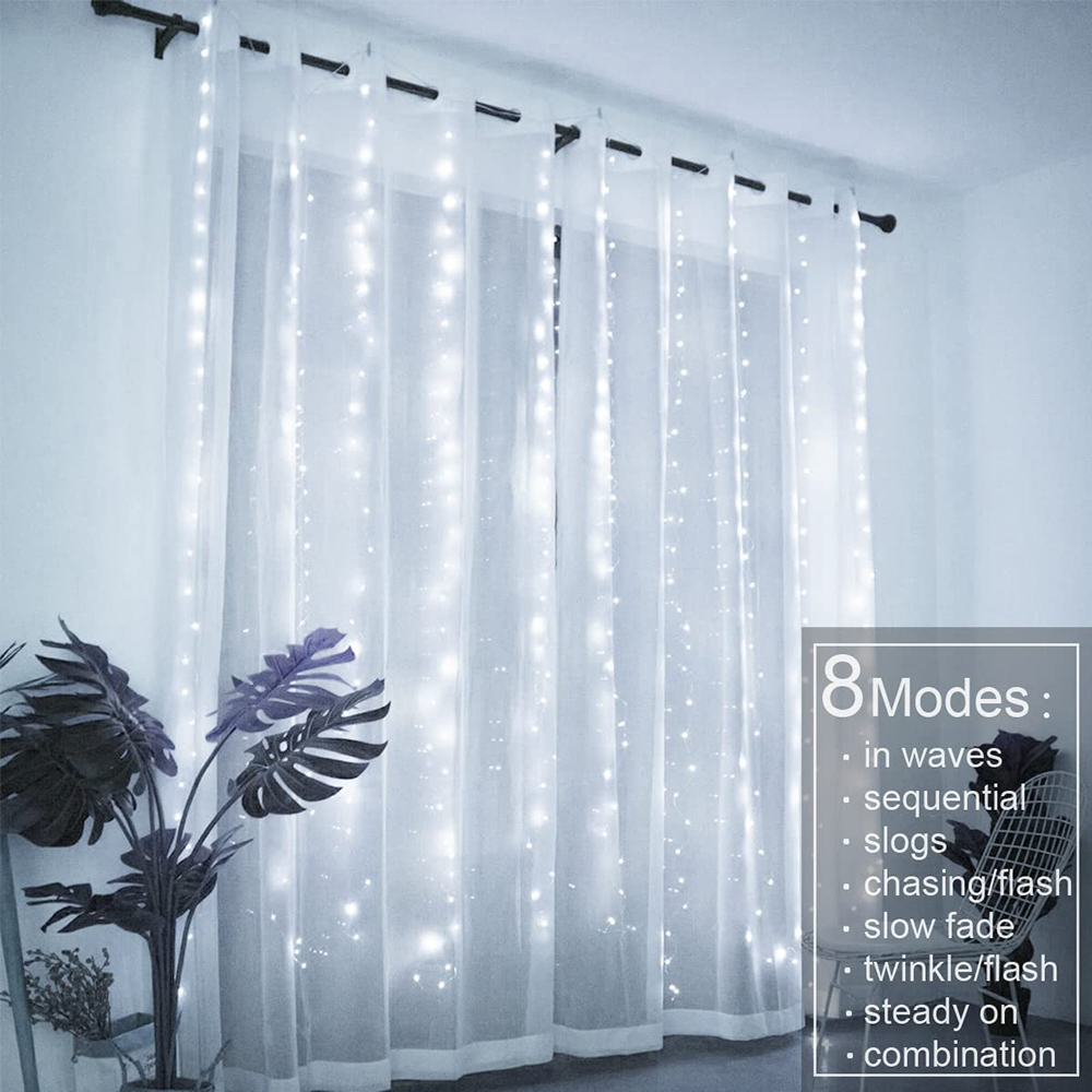 Cortina de luces LED para dormitorio, cadena de hadas USB de 3x3M, guirnalda remota de 8 modos, iluminación decorativa para dormitorio y hogar de boda