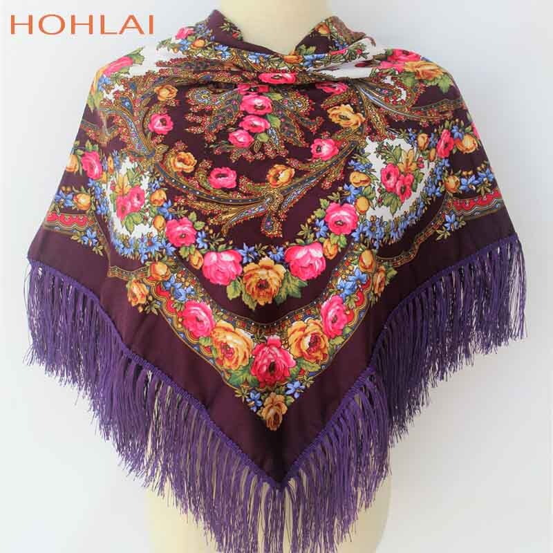 ¡Novedad de ! Bufandas cuadradas cálidas de para mujer, chales de niña estampados con borlas para invierno y otoño, bufanda de Manta: Púrpura