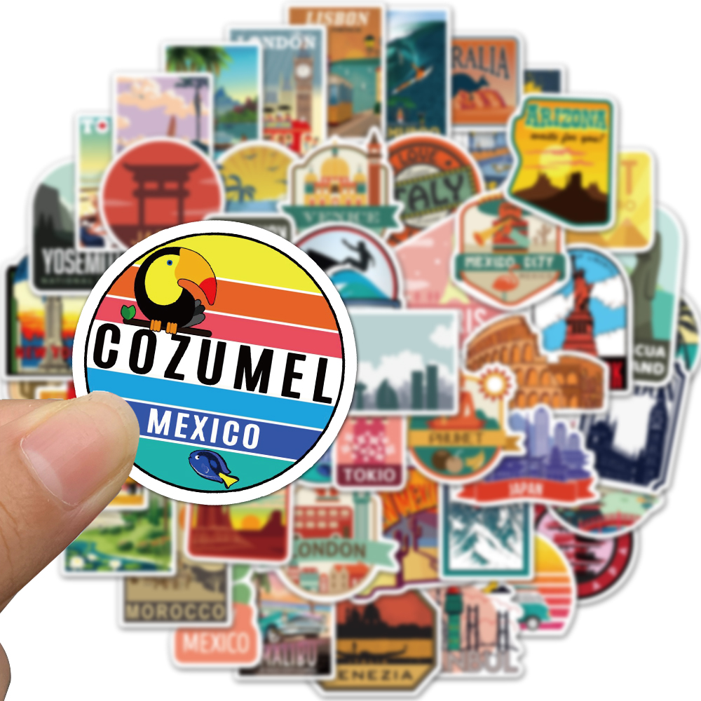 50 Stücke Weltlandschaft Land Stadt Reise Wasserdichte Aufkleber Fahrrad Telefon Auto Gepäck Laptop Motorrad Koffer Art Aufkleber