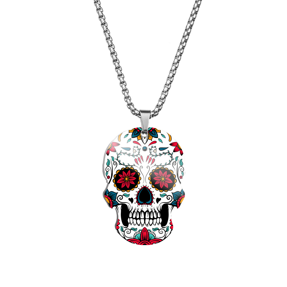 HNSP collar con colgante de calavera con impresión 3D de acero inoxidable para hombres y mujeres, joyería de Halloween, accesorio de: PLATEADO