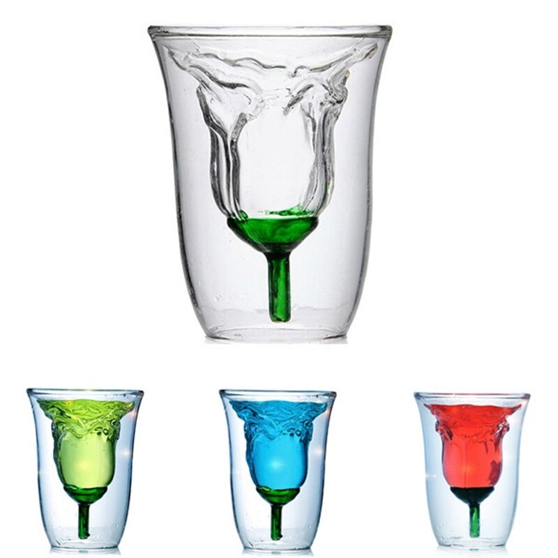 180 ml Bloem Vormige Dubbele Muur Rose Dubbelwandige Hittebestendige Koffie Bier Thee Melk Cup Whisky Glaswerk Bar Cocktail glas