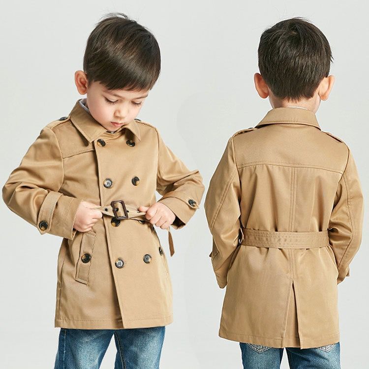 Spring Autumn Trench Coats for Boy Kids Windbreaker Boy Jacket Waistband Teenager 2-7 Years Outerwear Children Parka