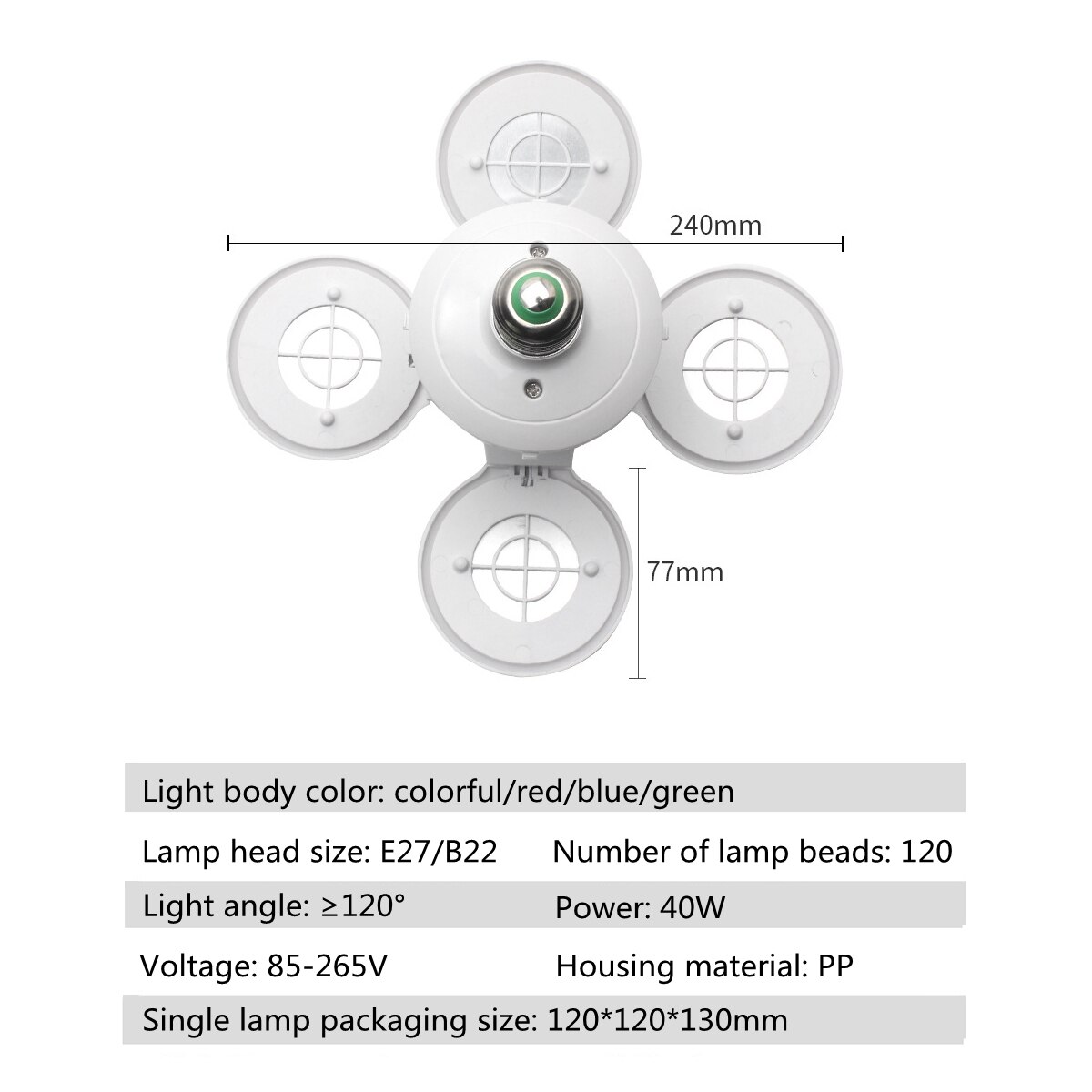 50W Led Lamp 360 Graden Vouwen Lamp E27 B22 Blauw Groen Rood Gekleurde Licht Ac 100-265V 110V 220V Lampada Led Spotlight Licht