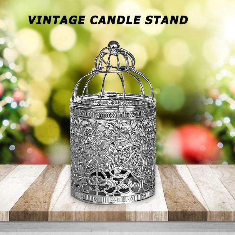 Retro Europe Style Metal Iron Act Birdcage Tea Light Candlestick Rose Gold Hanging Lantern Desktop Ornaments Home Decor