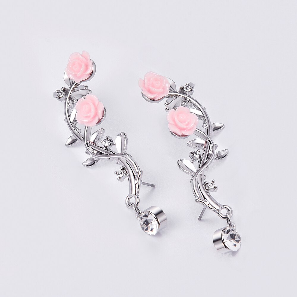 2 Stuks Creatieve Bloemvorm Strass Zoete Persoonlijkheid Romantische Gold &amp; Sliver Kleur Earring Ear Stud: 9557-Silver