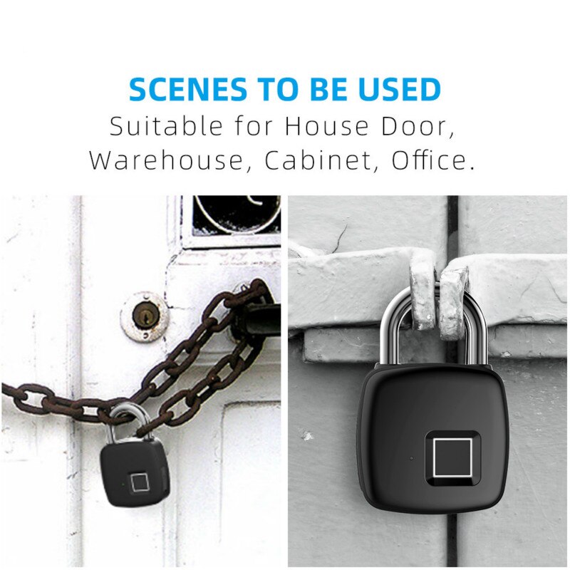 Small Smart Fingerprint Padlock anti-theft security boutique fingerprint lock IP65 Waterproof USB rechargeable Electronic Lock