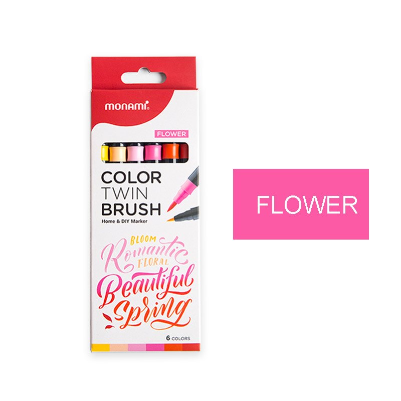 Monami Color Twin Brush Watercolor Brush Pen Double Head Art Markers Sketching Painting Brush Lettering 04038: 6 flower colors