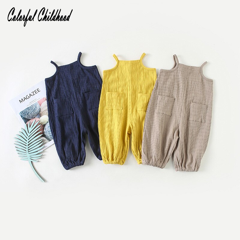 Salopette en coton pour enfants | Salopette colorée, couleur unie, pantalon à bretelles, pour bébés garçons et filles, pantalon décontracté et ample, printemps automne