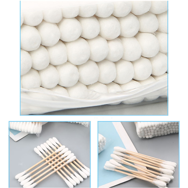 200 Uds. Hisopos de algodón y madera biodegradables de doble punta de madera de algodón para maquillaje seguro conveniente