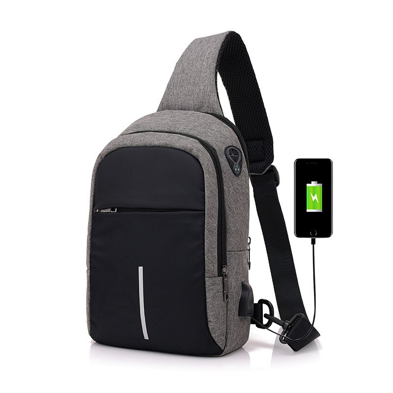 Women's USB Charging Chest Bag Shoulder Bag Waterproof Multi-Pocket Travel Bag Women's Messenger Bag: Dark Gray