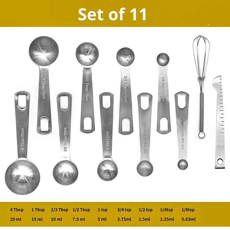 Ensemble de cuillères-mesure en acier inoxydable, ustensiles de mesure lourds pour la cuisine et la cuisson à la maison, pour faire des gâteaux: Set Of 11
