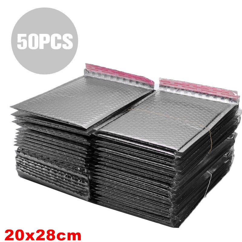 10/50pcs/Lot Foam Envelope Self Seal Mailers Padded Envelopes With Bubble Packages Black/Gold/Silver/Rose Red: 20x28cm silver