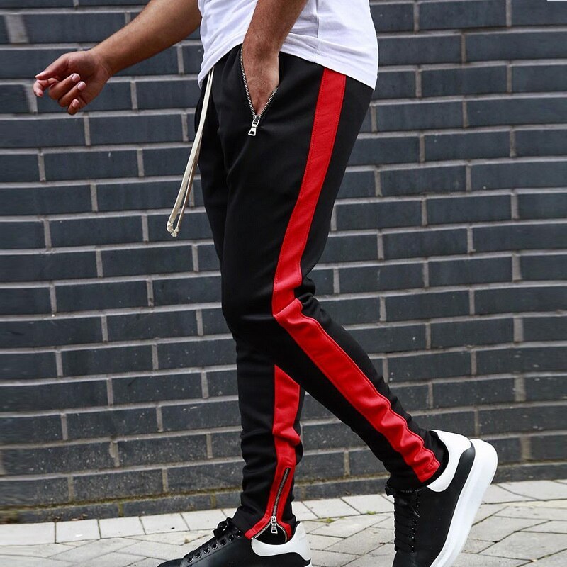 MJARTORIA Broek Heren Hip Hop Casual Joggers Gestreepte Panelled Joggingbroek Broek Mannelijke Street Heren Broek