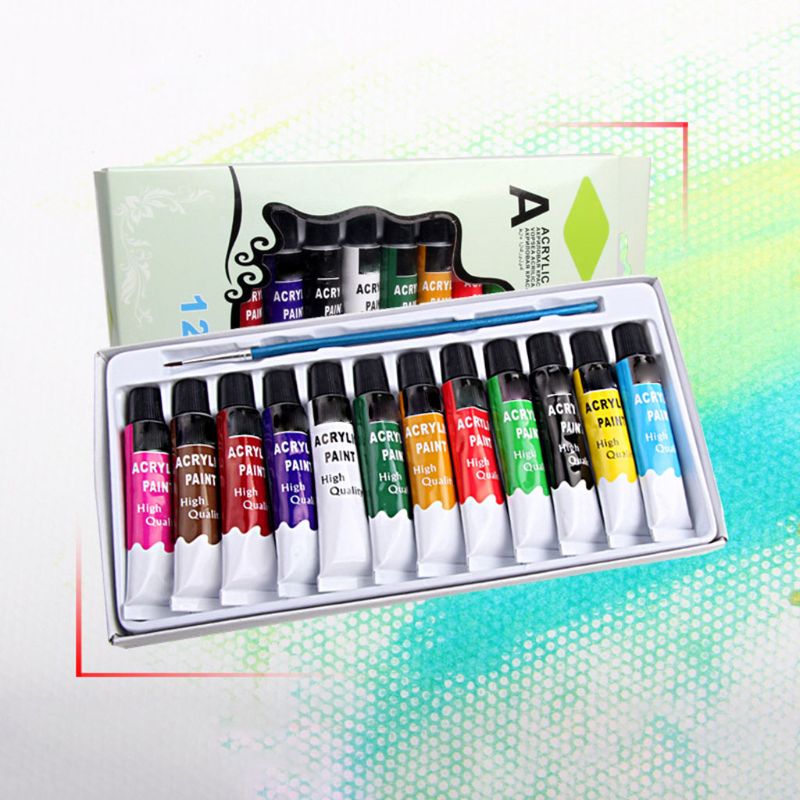 12 Colors Acrylic Paints Brush Set 12ml Tubes Drawing Painting Pigment Hand-painted Wall Paint for Artist DIY