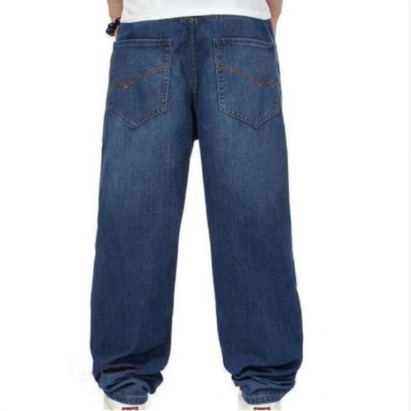 Baggy jeans mand mørkeblå farve hiphop løst skateboard mænd jeans stor størrelse 30-46 pantalones botton bukser