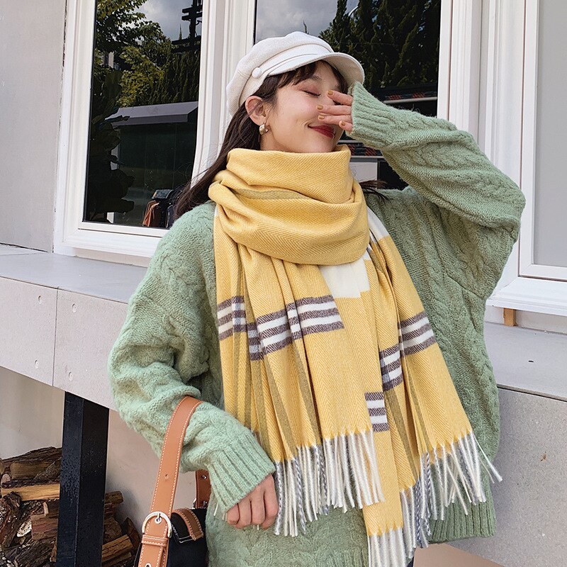Bekväm dubbel-användning scarf höst vinter bekväm vintage tjock varm söt rutig stickad halsduk