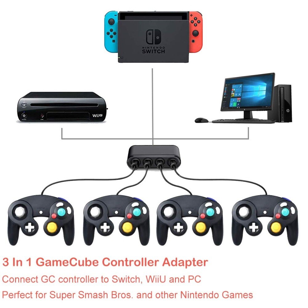 For GameCube Controller Adapter 3 in 1 Controller Adapter For NGC Converter With PC Function For Nintendo WiiU PC Game