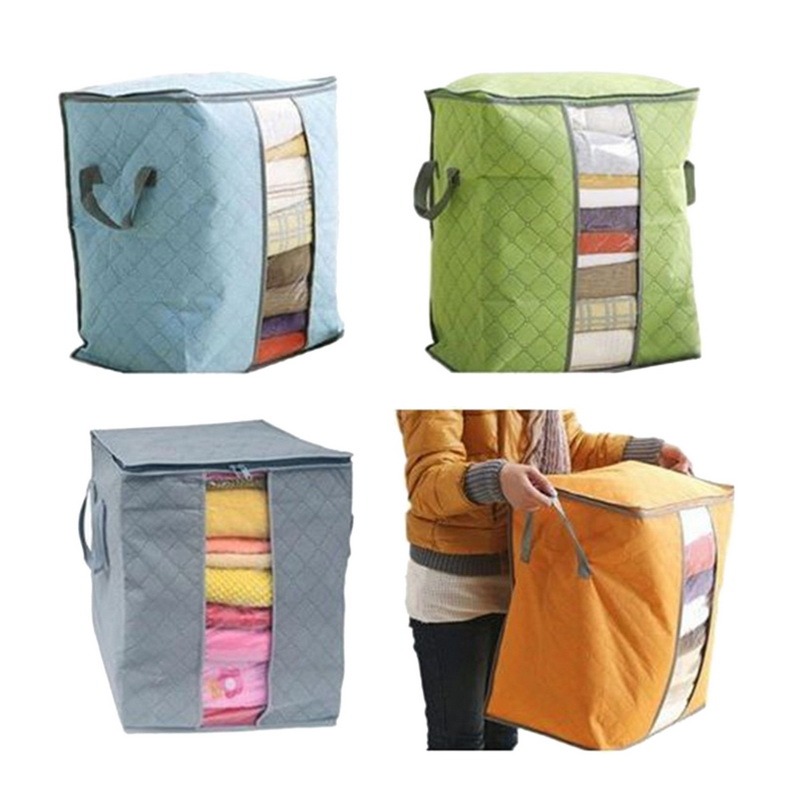 Bolsa de almacenamiento de edredón extragrande, bolsa de almacenamiento de ropa con asas, portátil, a prueba de polvo, no tejida, con cremallera, 60x42x36cm