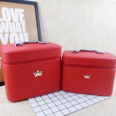 Vrouwenkroon grote capaciteit make-up organizer draagbaar beroep cosmetische tas schoonheidsborstel opslag was toiletartikelen: 2 stuks rood