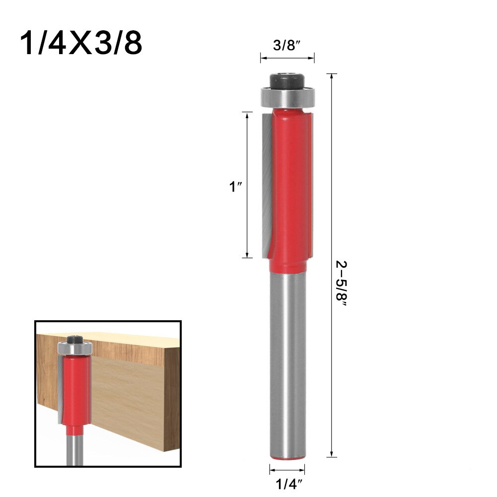 4 stk 1/4 tommers skaft rett flush trim trefres med topplager 6mm 6.35mm 8mm skaft tappkutterverktøy for trebearbeiding: 6.35mm skaft   no3