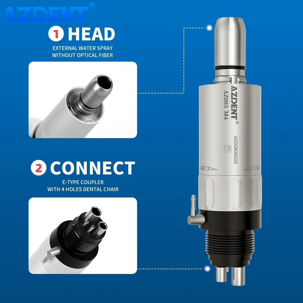 AZDENT-Motor de aire Dental, 2 agujeros, 4 agujeros, Kit de pieza de mano de baja velocidad, contraángulo, nariz recta, herramienta de odontología, dentistas, 1 ud.