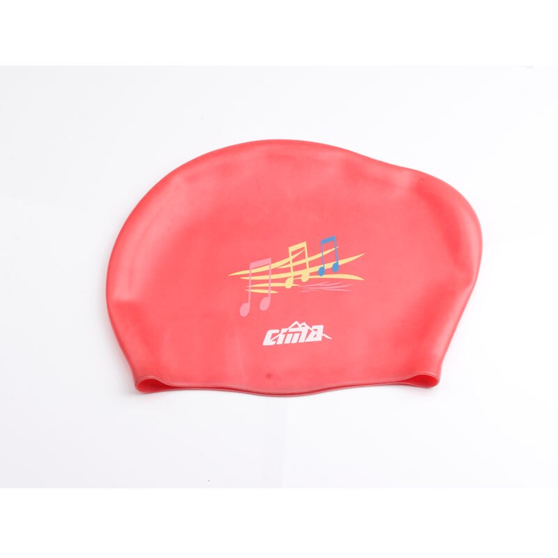 Swimming Cap Women Silicone Long Hair Extra Large Big Waterproof Swim Hat for Lady with Ear Cup Protect Elastic Swimming Caps: Red Music