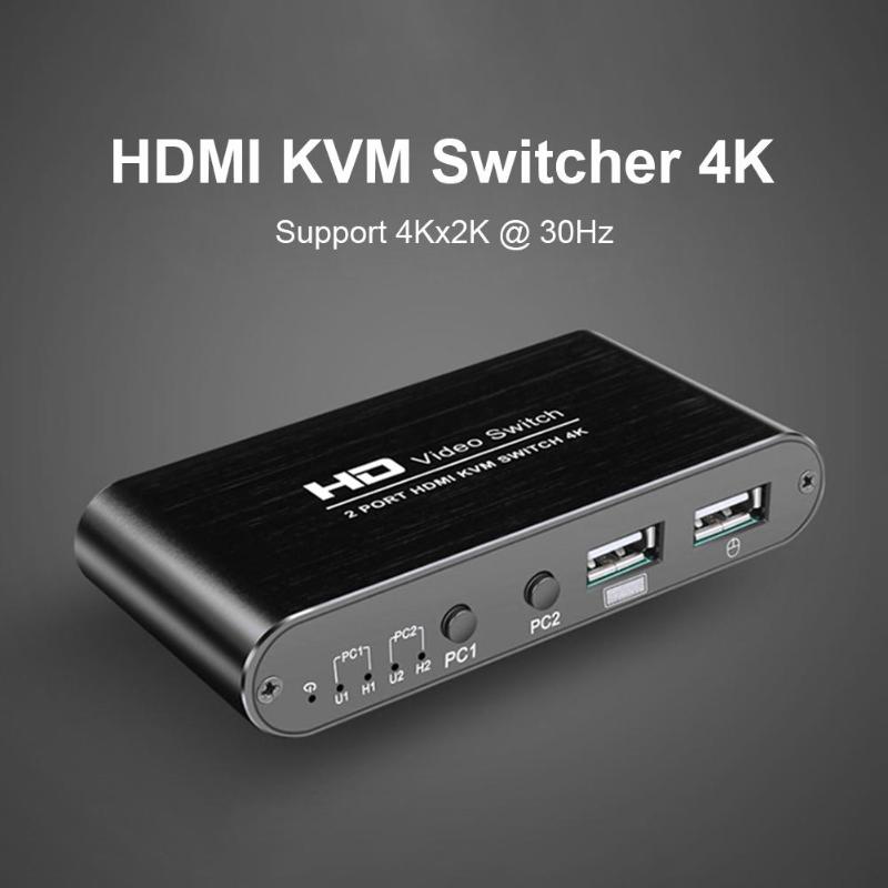 2 Port Hdmi Kvm Switch 4K x 2K Ultra Hd Switcher voor Dual Monitor Toetsenbord Muis