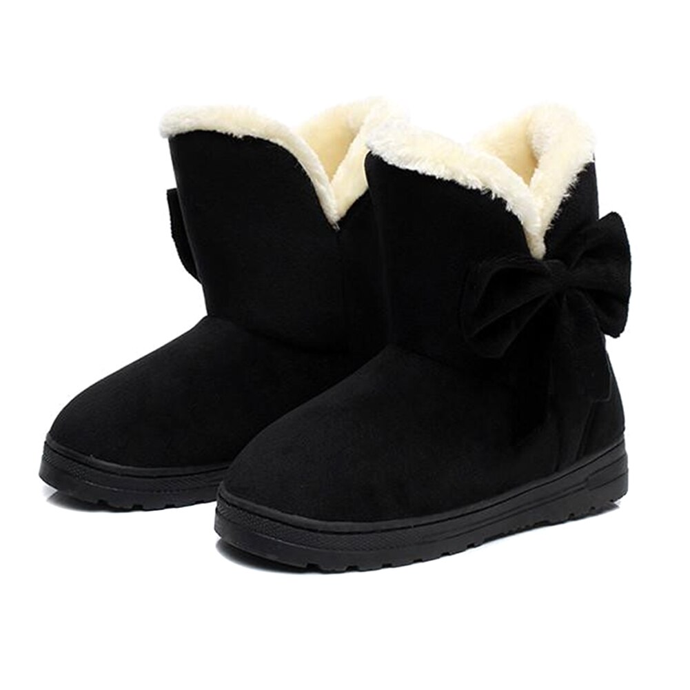1 Pair Women Snow Boots Warm Shoes Bowknot Plush Anti-slip for Winter Outdoor ALS88: black 39-40