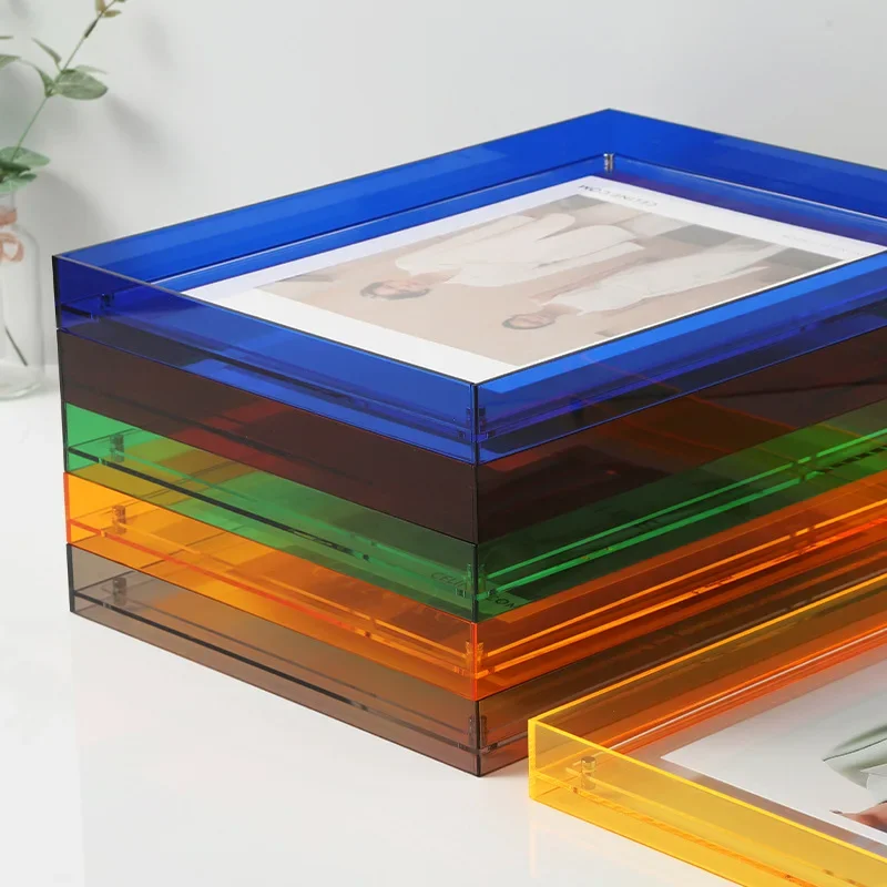 Multi-størrelse transparent akryl fotoramme æske fotokortholder indvendig ramme billeddisplay stativ kontor hjem skrivebord dekoration