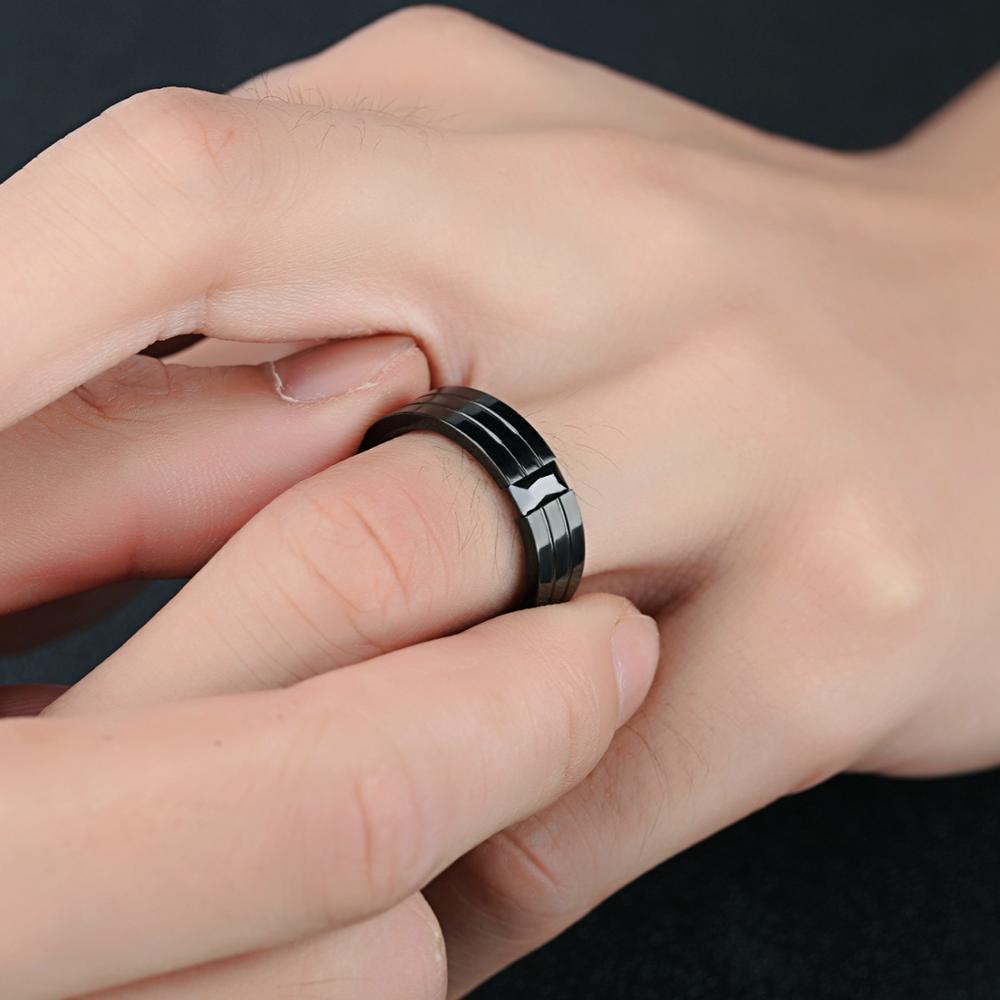 Tension Setting Square Zircon Rings for Men Women Black Color Stainless Steel Ring for Parties