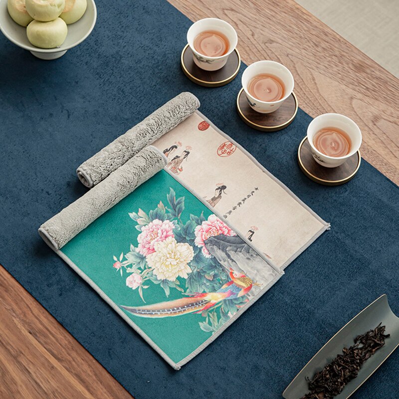 Painted Tea Towel Absorbent Rag Thickened Table Cleaning Chinese Tea Ceremony Household Kitchen Cleaning Towels Tea Accessories