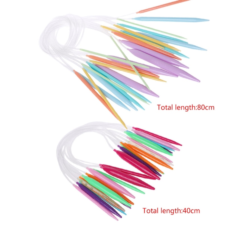 12x Plastic Circular Knitting Needle Crochet Set Craft Multicolor Tube 40cm 80cm Crafts Sewing Tools Accessory