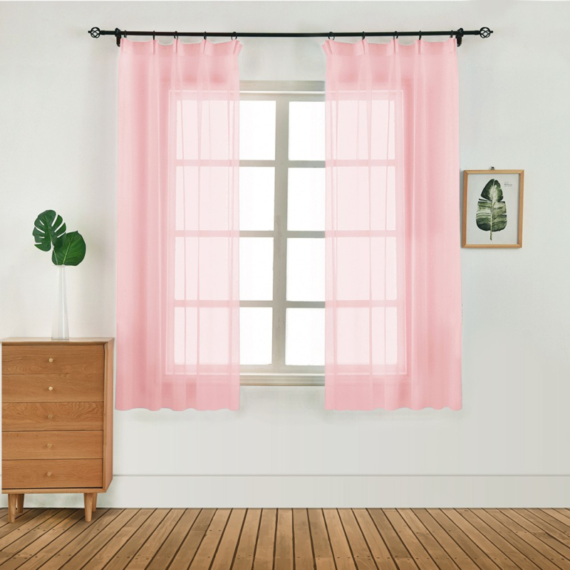 100 x 130cm vindue tyl gardin hvid / pink / grøn voile vinduesgardiner gardin indbygget reb almindelige hvide persienner til hjemmet: Lyserød