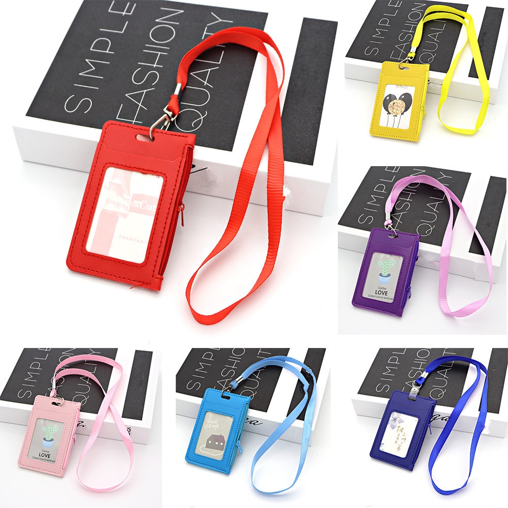Porta carte di credito in pelle Pu Unisex porta carte di credito studenti per bambini Bus Card Case cordino maschio visita porta identità Badge Card Cover nuovo