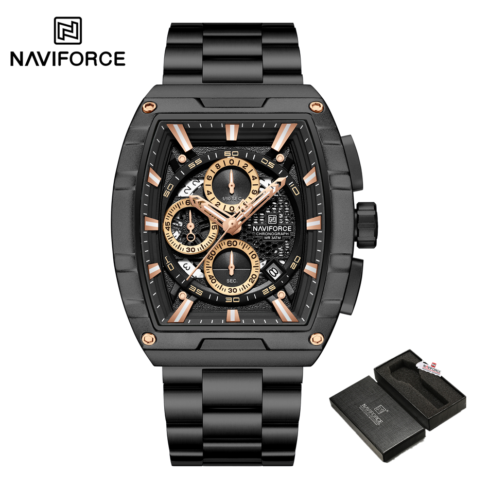 NAVIFORCE zegarek kwarcowy dla mężczyzn moda wodoodporny świecący chronograf zegarek Auto data pasek ze stali nierdzewnej zegar prezent: orange