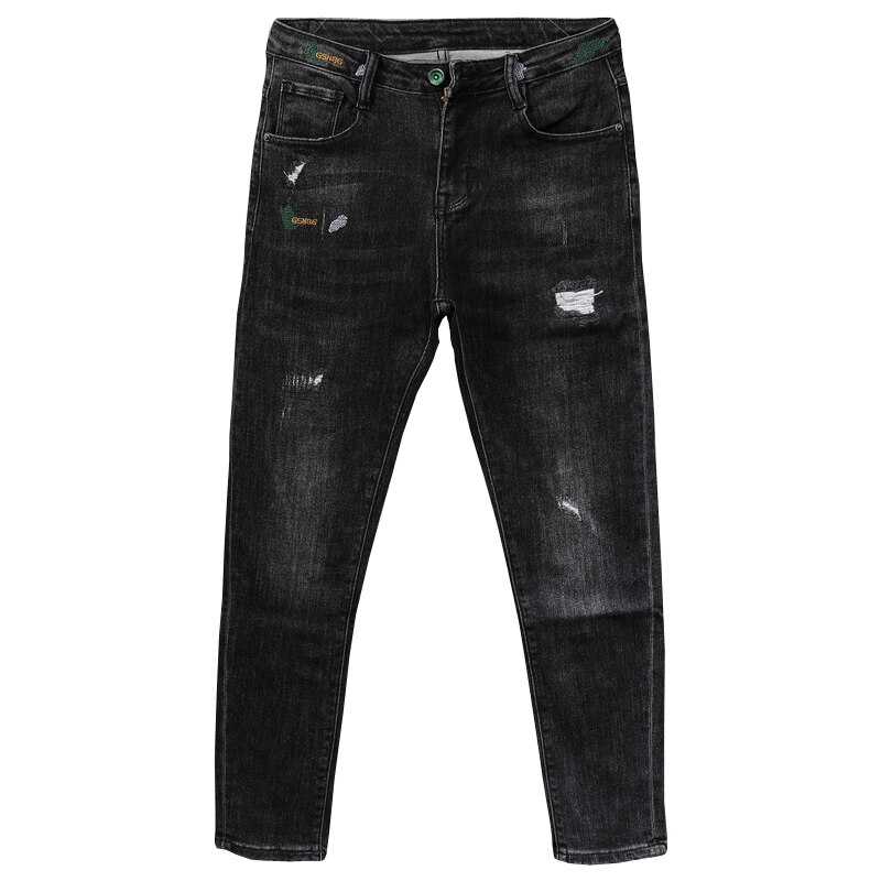 Estilo coreano moda masculina jeans de alta qualidade elástico fino ajuste rasgado denim lápis calças streetwear hip hop casual calças compridas