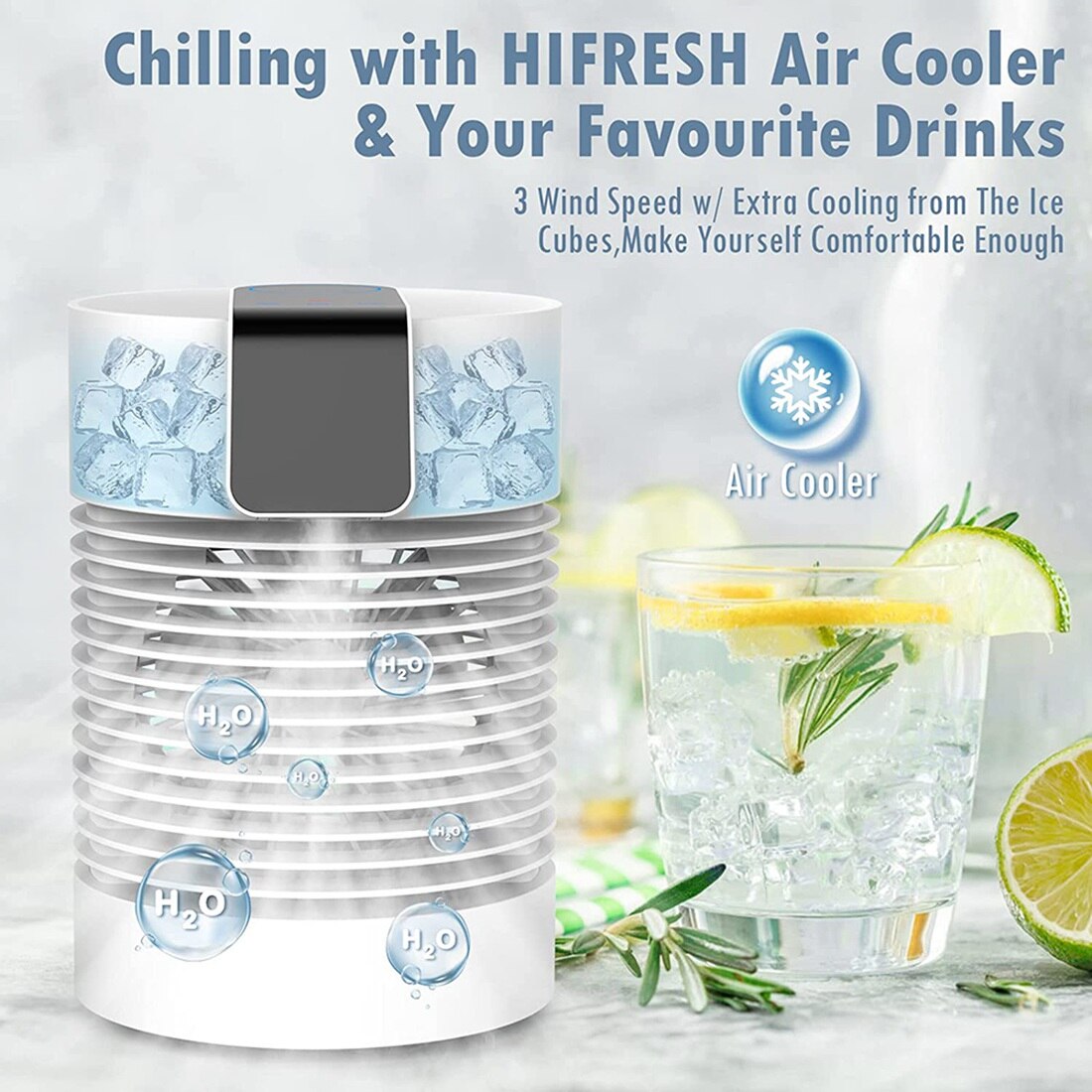 Evaporative Air Cooler and Humidifier, 360degree Auto Oscillation, Table Fan Personal Air Conditioner Fan with Ice Box