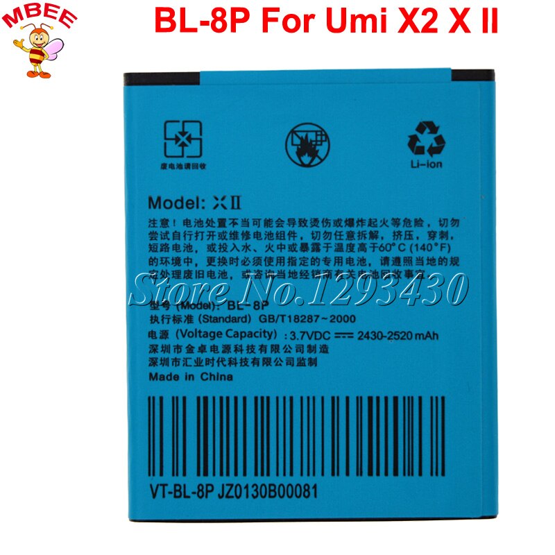 BL-8P Battery For UMI X2 UMIX2 VOTO X2 V5 DNS S5002 BL8P BL 8P Batterie Bateria Accumulator AKKU 2520mAh