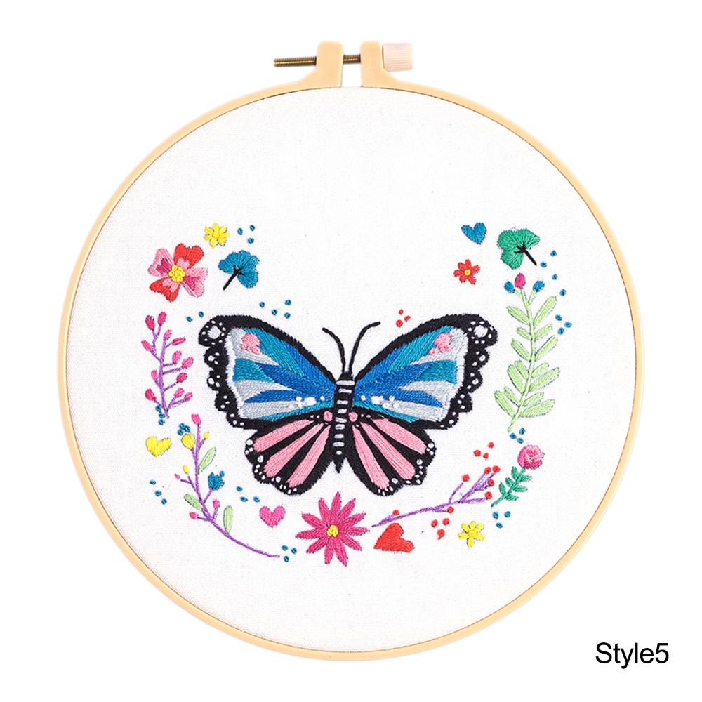 DIY Stamped Embroidery Kit For Starter Flowers Butterfly Pattern Embroidery Cloth Color Threads Tools Kit 20x20cm: 7