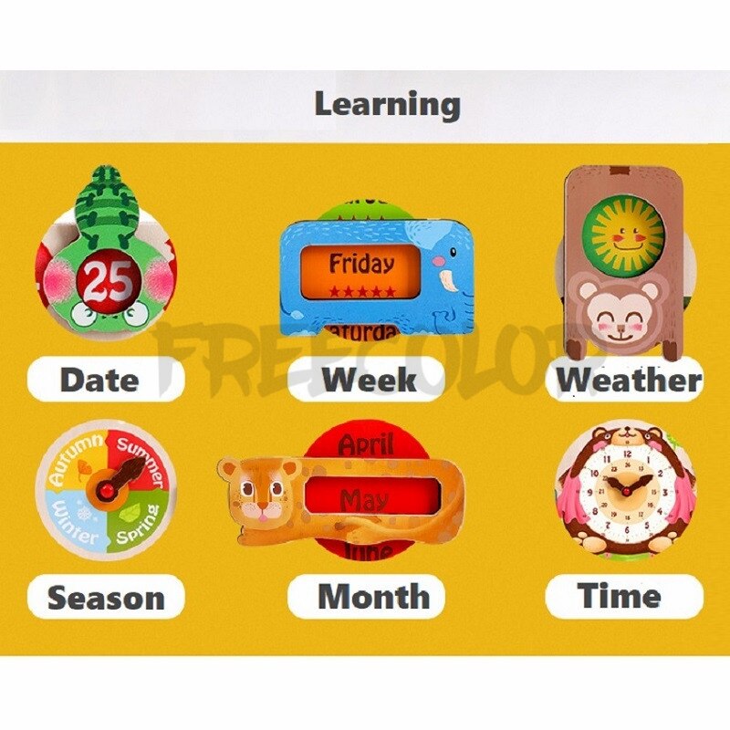 6 in 1 Wooden Clock Calendar Board Toy Learning Time Number Week Weather Learning Toys Busy Board Kids Early Educational Toys