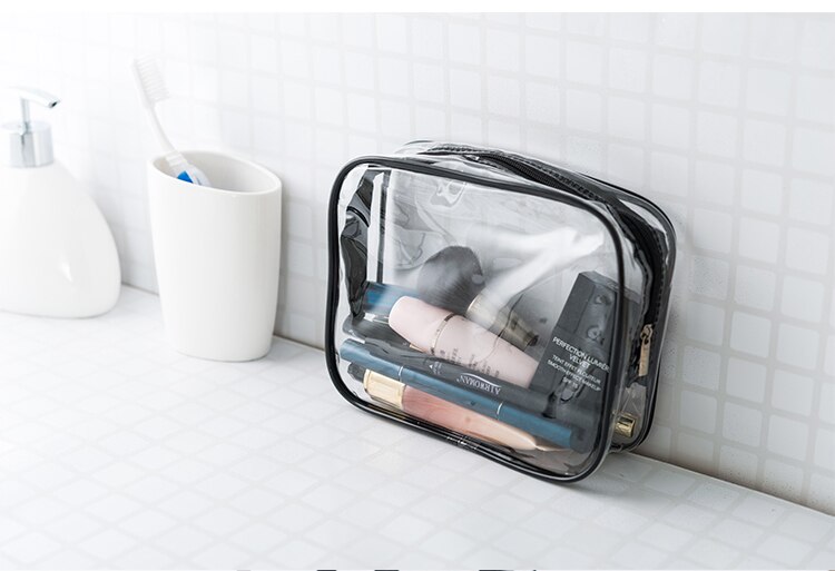 Colourful Portable zipper Bag PVC Transparent Cosmetic Bag Toiletry Wash Make Up Bag Pouch Travel Necessarie Organizer Bag H134: Silver / L