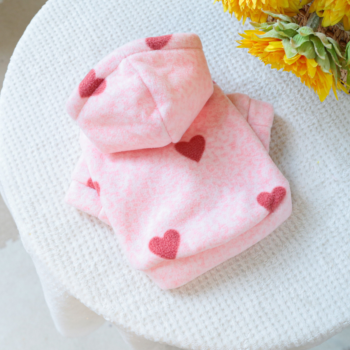 Pet Pink Love Hooded Sweatshirt Little Cat Base Coat Autumn Winter Love Hoodie Jacket Dog Clothes for Small Dogs Puppy Clothes: S
