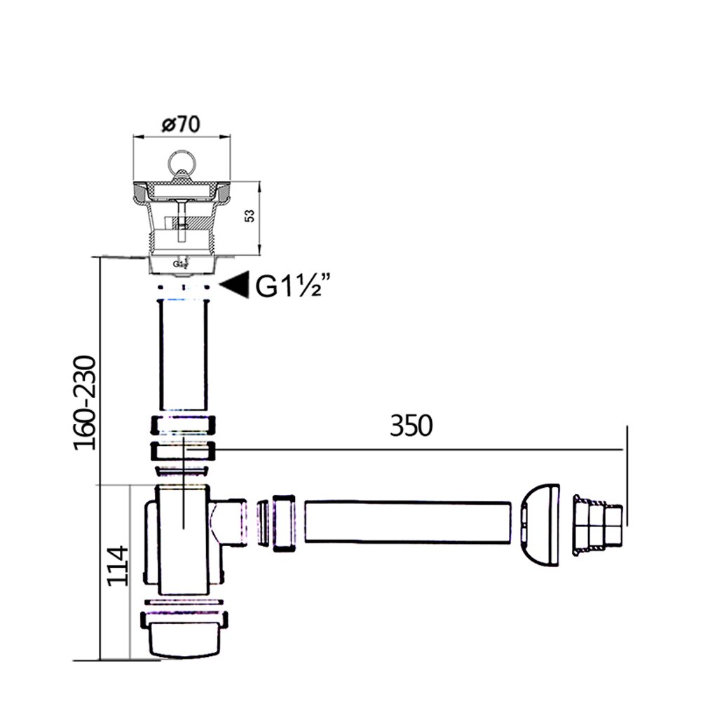 Talea 70mmflang Bathroom Basin drain waste Kit Drainer with Pipes Sink drain Strainer Disposer showerroom Drain filter Z5033C001