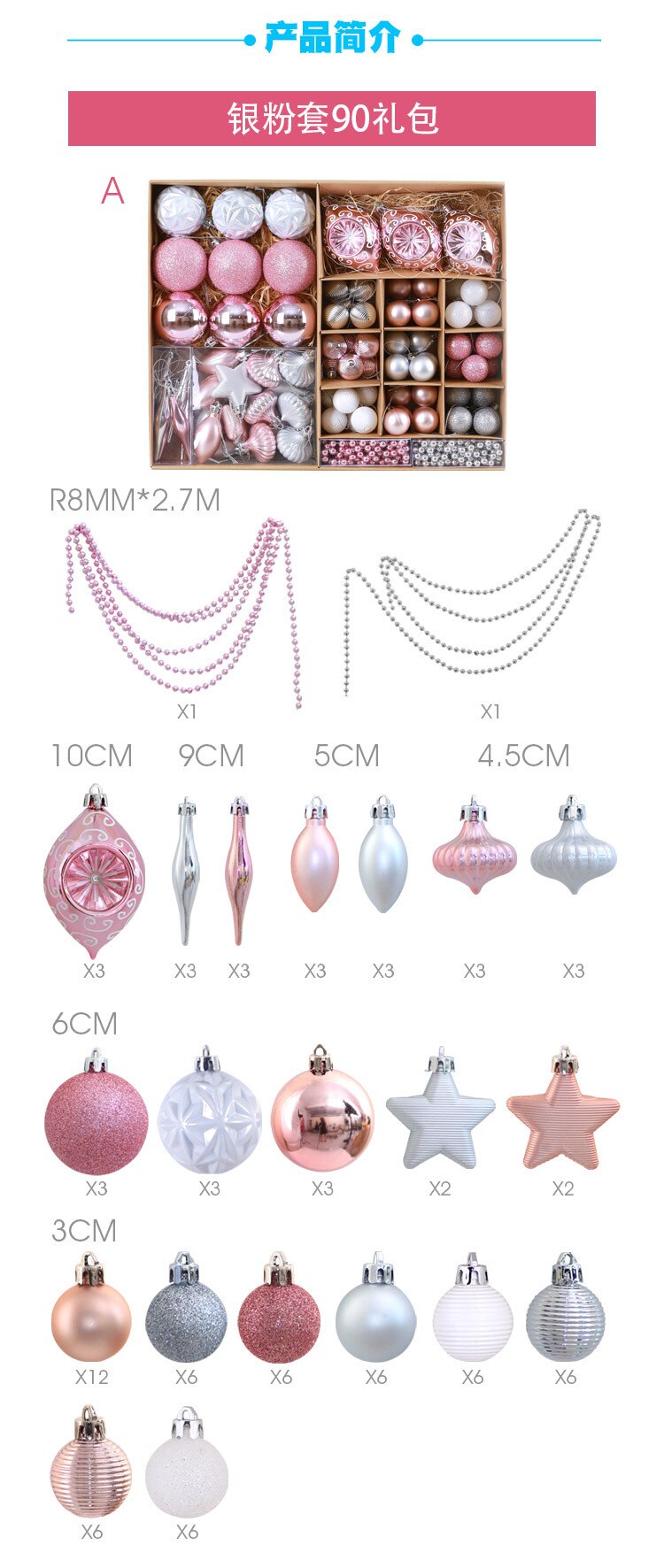 90 Stks/set Kerstballen Met Boom Top Sparkle Sterren Opknoping Bal Kerstballen Sneeuwvlok Kerstboom Decoratie Ballen Ornament