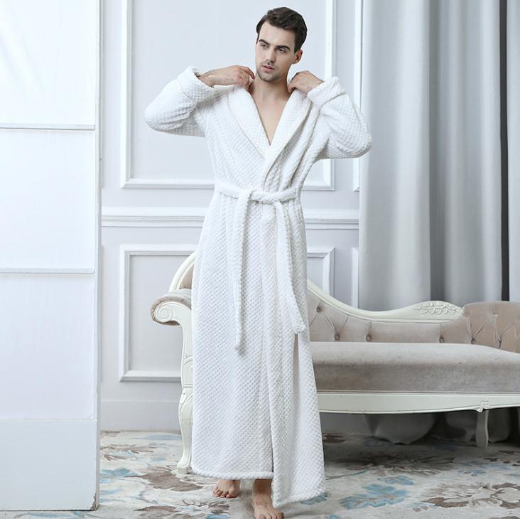 Morgonrock hane varm morgonrock vinter lila morgonrock extra lång flanell badrock hane helärmad kimono bad pyjamas homme: Vit / M