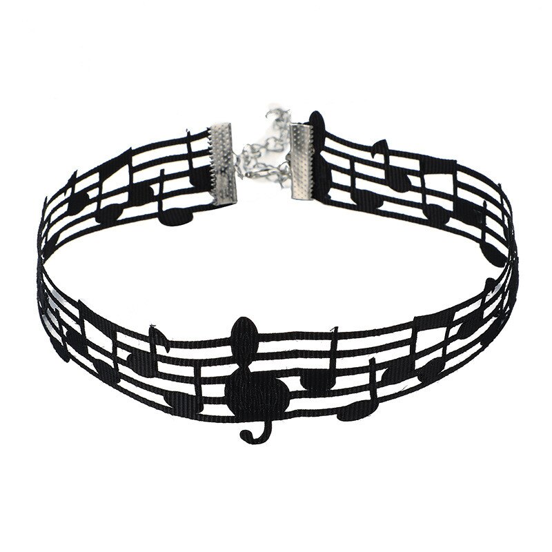 Music Staff Choker Necklace Simple Black Color Choker Necklace For Women Girl Party Jewelry: Default Title