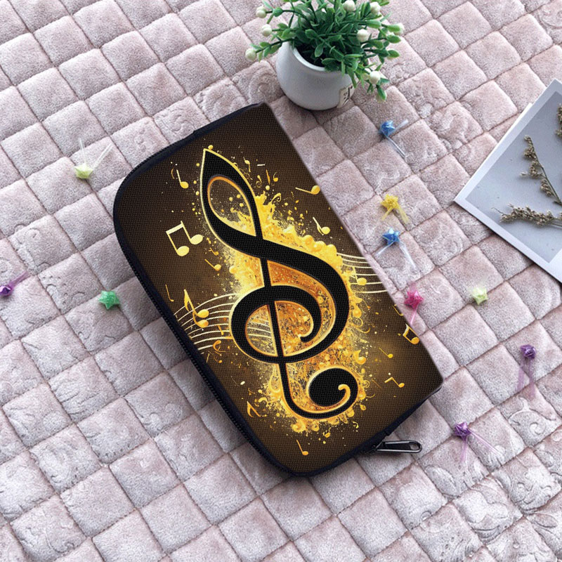 Aquarell Malerei Musiknote Muster Brieftasche Klavier Tastatur Karte Schlüssel Halter Münze Geld Geldbörse Lippenstifte Tasche Lange Brieftaschen