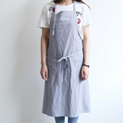 Aprons Simple Washed Cotton Korean Style Uniform Unisex Adult Aprons for Woman Men's Male Lady's Kitchen Cooking Pinafores: Silver